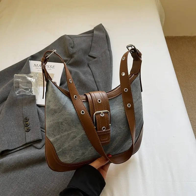 Women's Large Capacity Shoulder Crossbody Bag Korean Style Brown Grey - Image 3