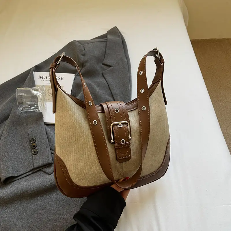 Women's Large Capacity Shoulder Crossbody Bag Korean Style Brown Grey - Image 4