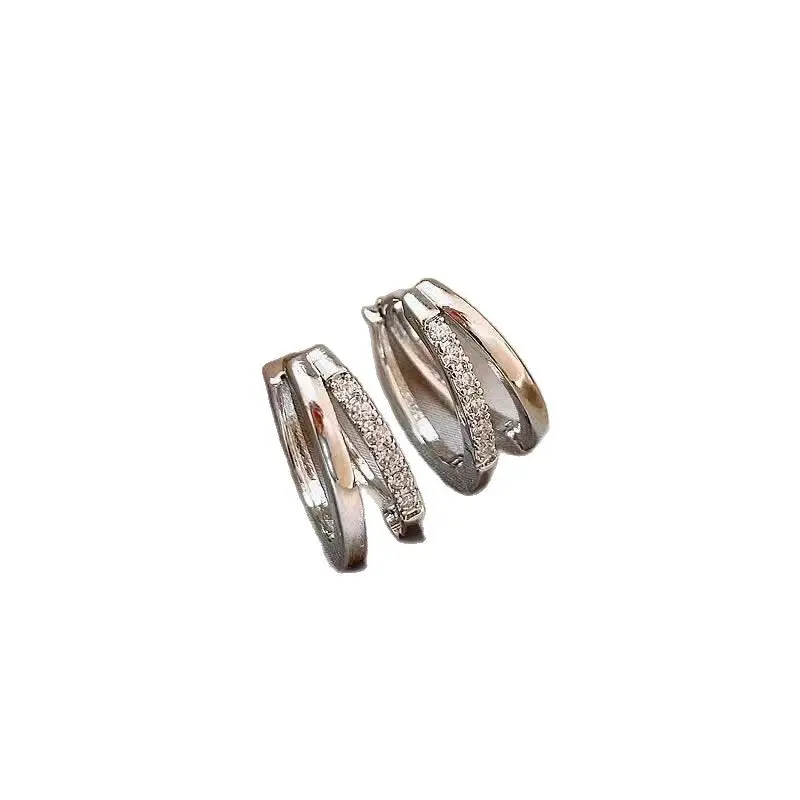 Double Circle Zircon Earrings Silver Elegant Luxury - Image 7