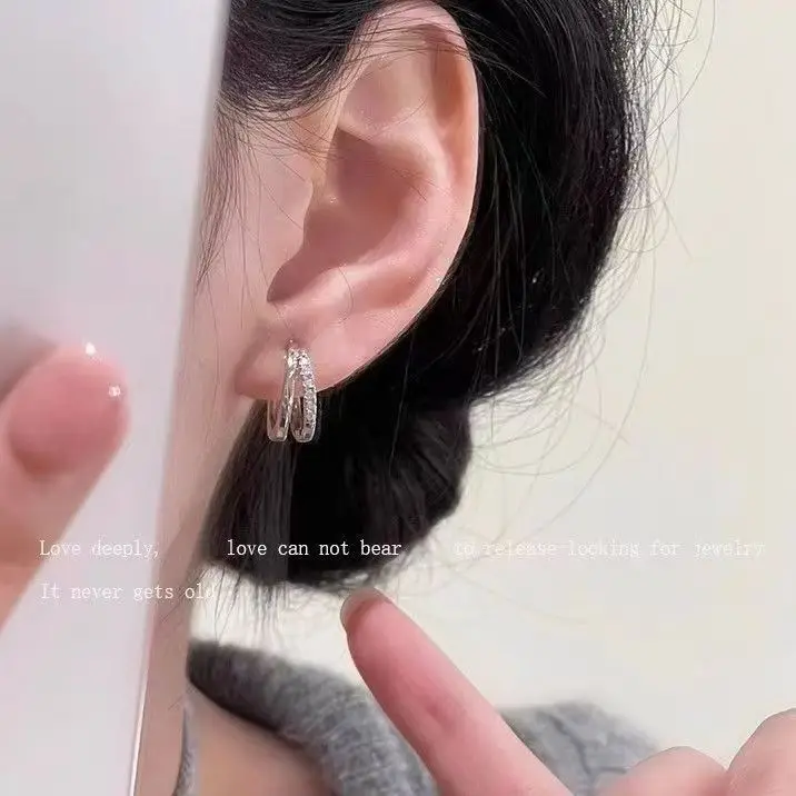 Double Circle Zircon Earrings Silver Elegant Luxury — feature 1