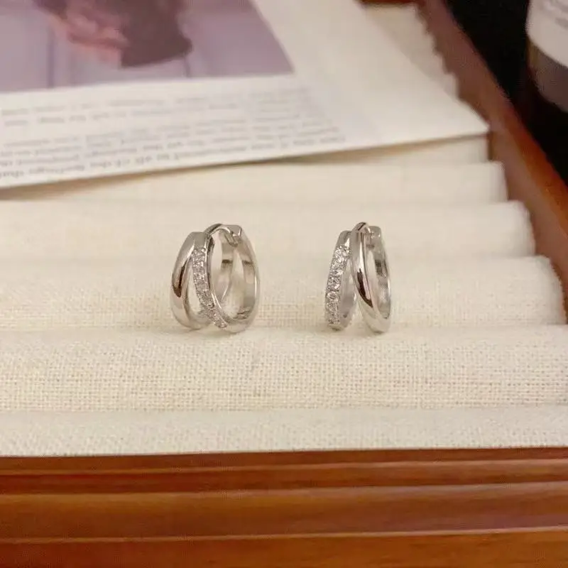 Double Circle Zircon Earrings Silver Elegant Luxury — feature 3