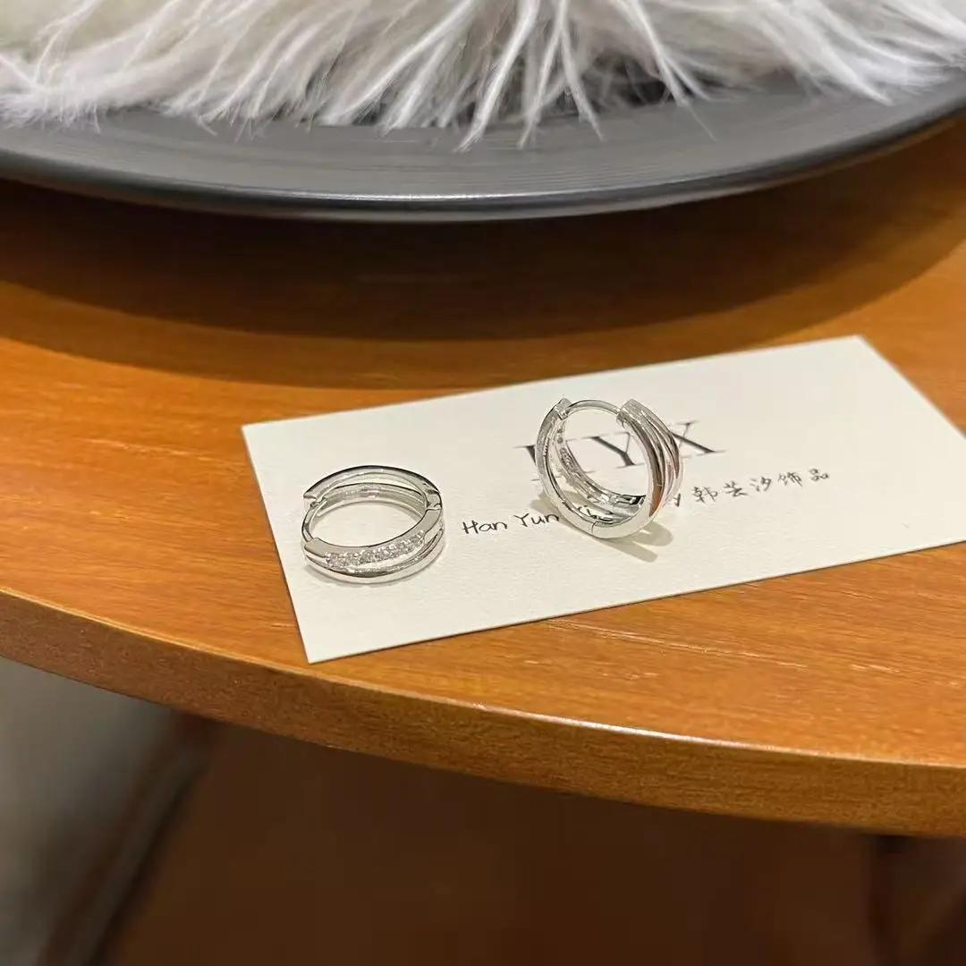 Double Circle Zircon Earrings Silver Elegant Luxury — feature 7