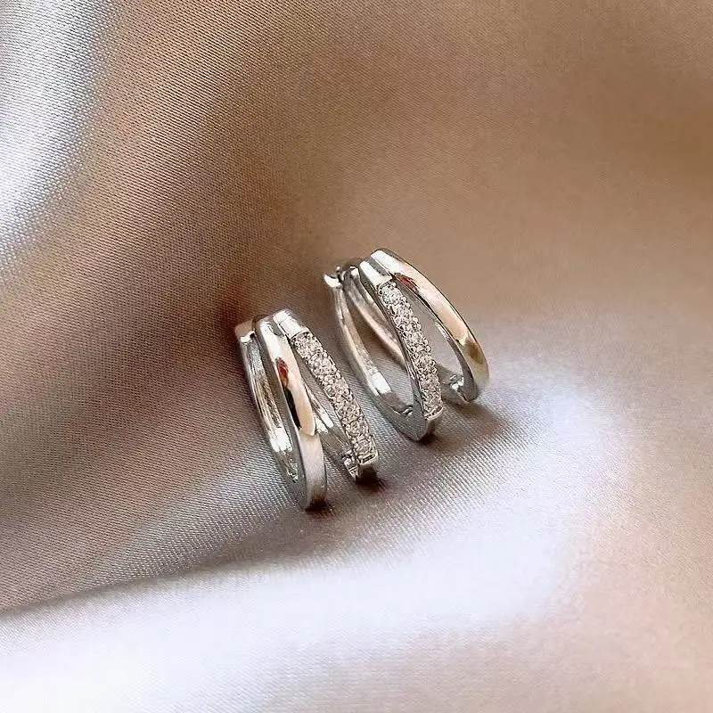 Double Circle Zircon Earrings Silver Elegant Luxury — feature 8