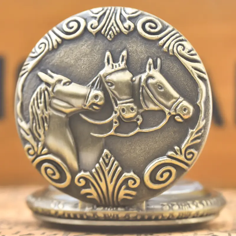 Three Horse Pocket Watch Bronze Decorative Piece - Image 2