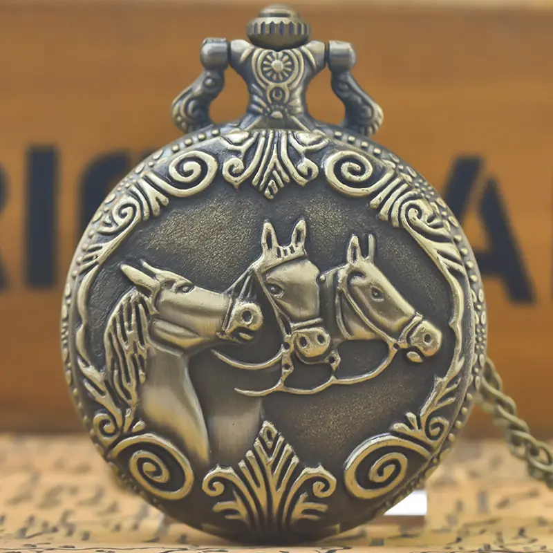 Three Horse Pocket Watch Bronze Decorative Piece - Image 3