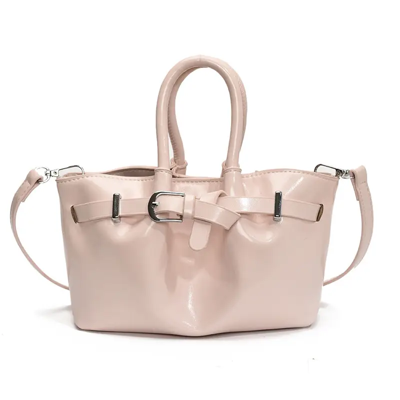 Korean Style Beige Leather Bucket Bag 2025 - Image 2