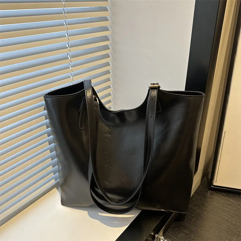 Vintage Wax Leather Tote Bag Women All Match Large Capacity - Image 2