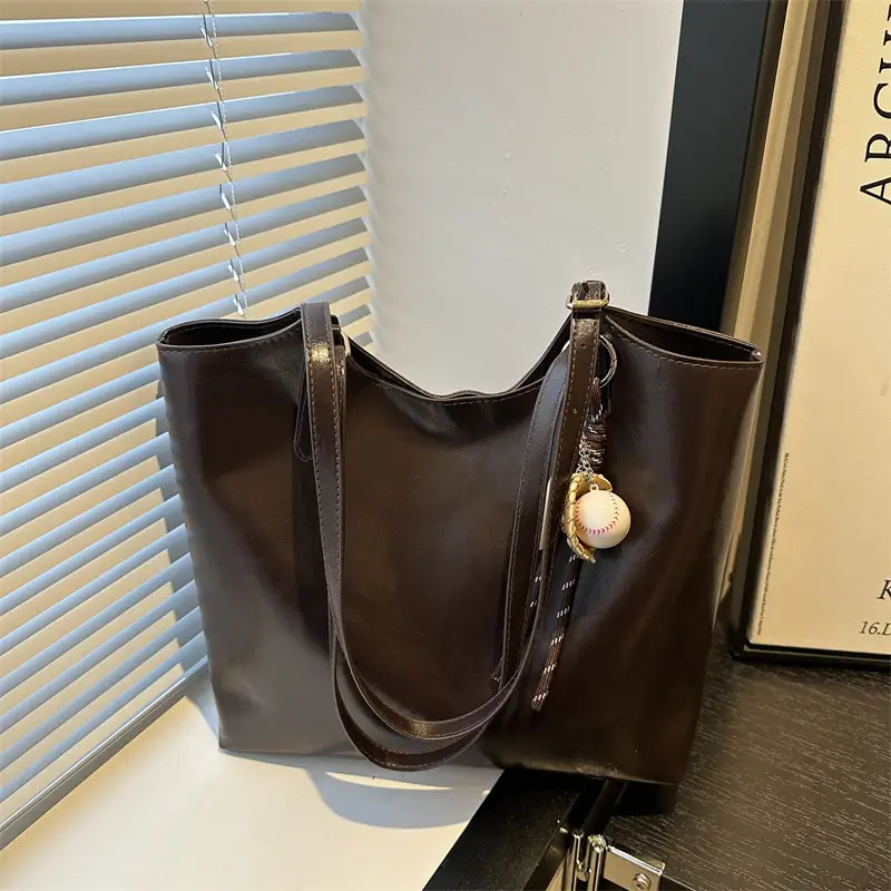 Vintage Wax Leather Tote Bag Women All Match Large Capacity - Image 3