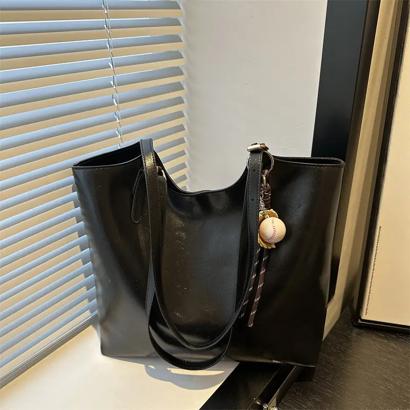Vintage Wax Leather Tote Bag Women All Match Large Capacity - Image 4