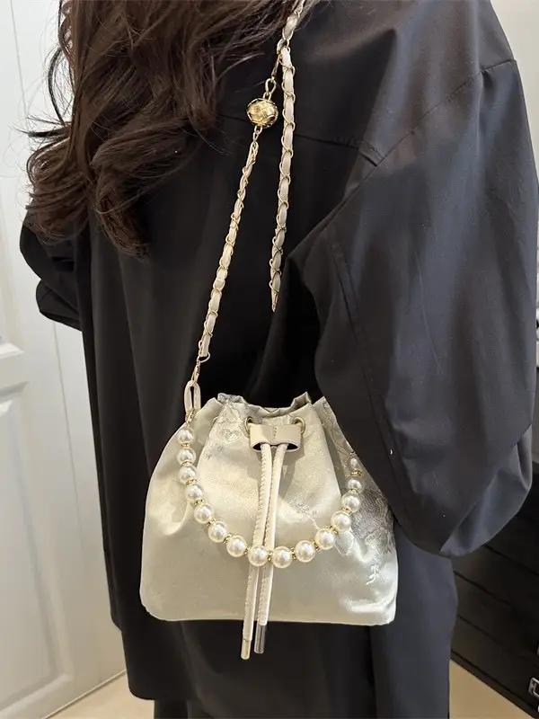 Women Pearl Bucket Bag Summer 2025 Embroidered - Image 7