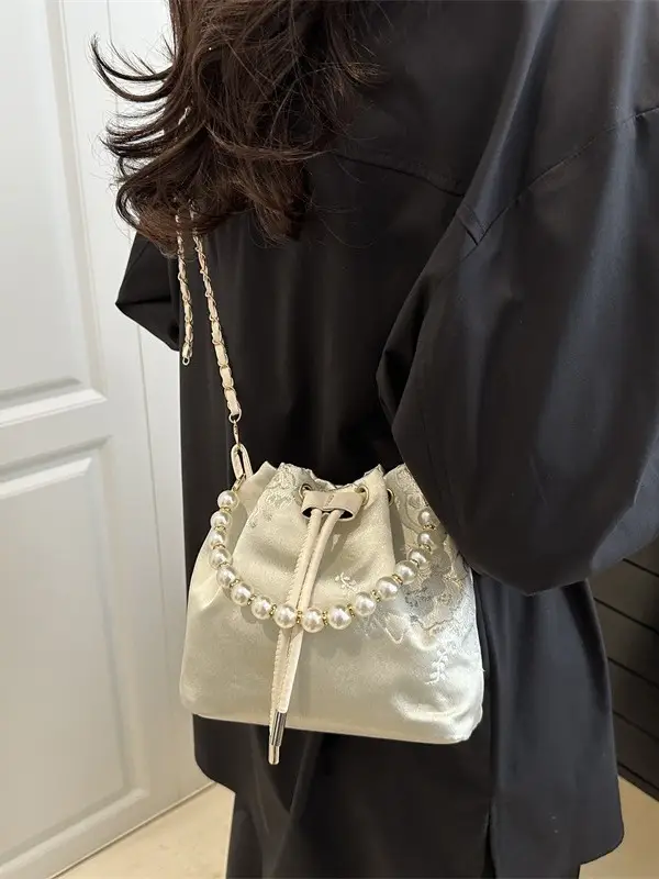 Women Pearl Bucket Bag Summer 2025 Embroidered - Image 8