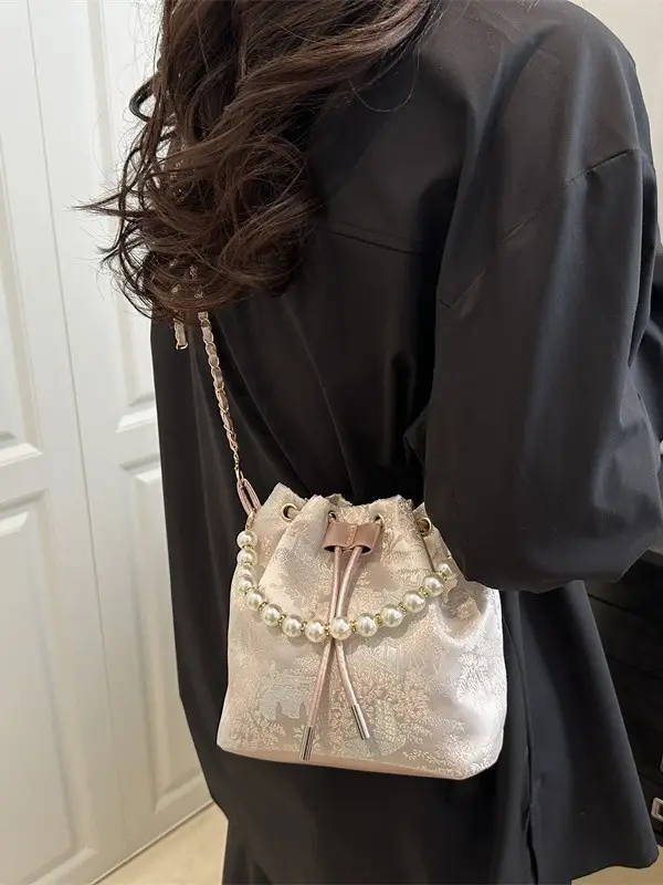 Women Pearl Bucket Bag Summer 2025 Embroidered - Image 9