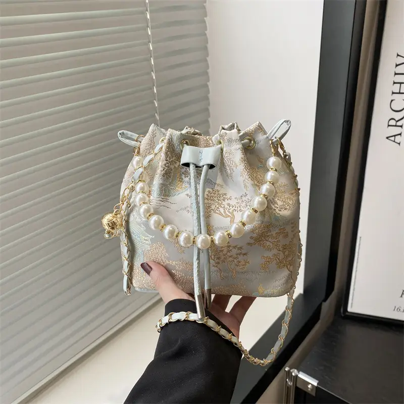 Women Pearl Bucket Bag Summer 2025 Embroidered - Image 2