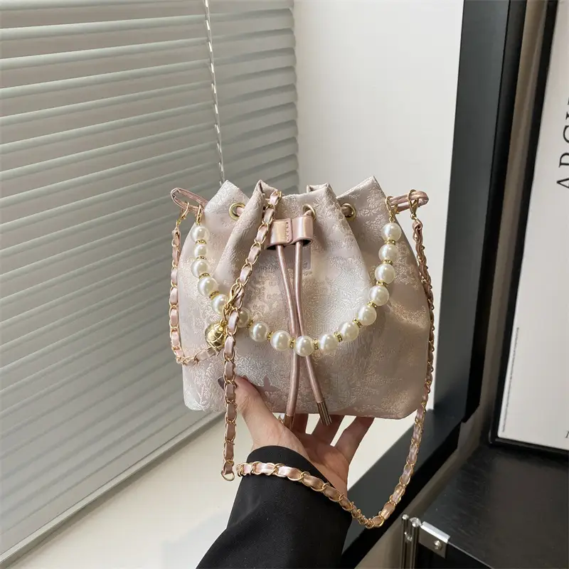 Women Pearl Bucket Bag Summer 2025 Embroidered - Image 3