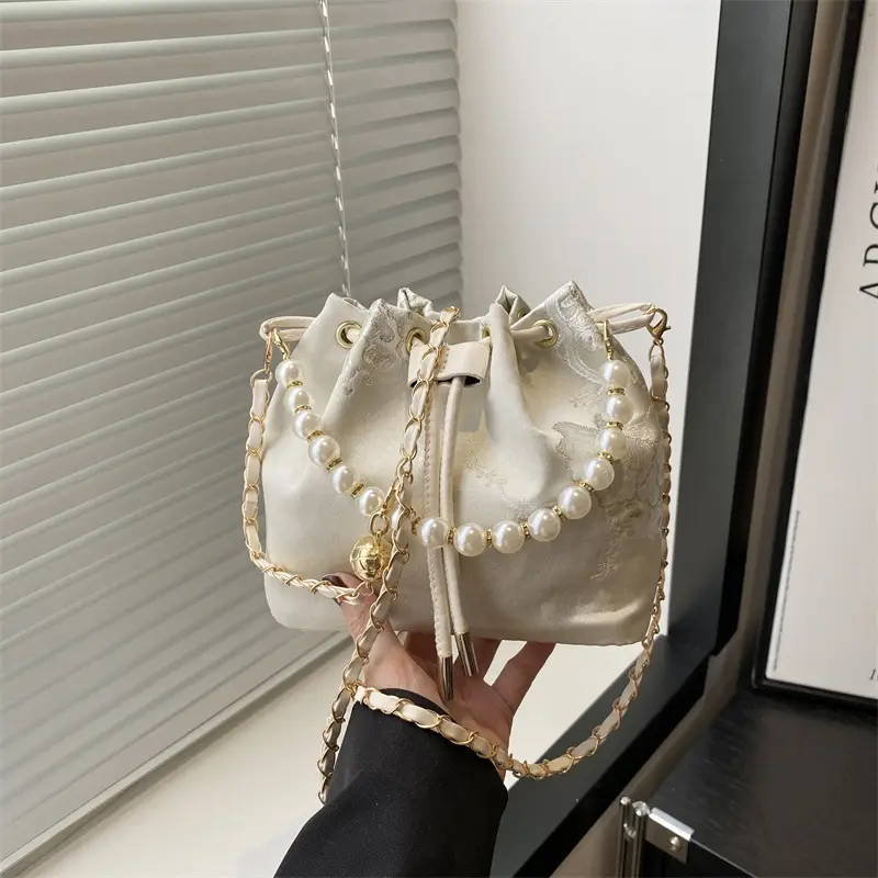 Women Pearl Bucket Bag Summer 2025 Embroidered - Image 5