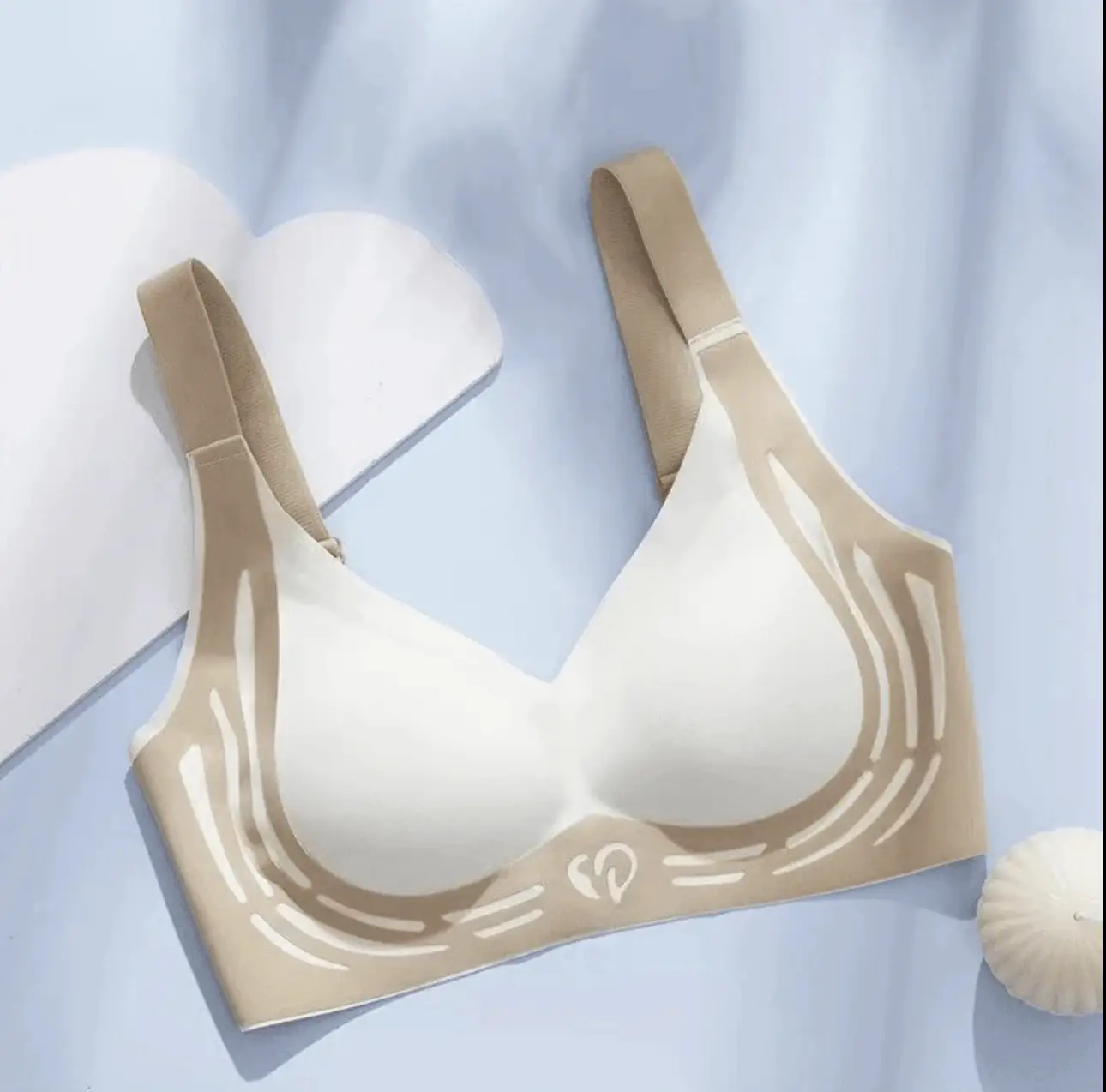 Women's Push-Up Bra Black Beige Anti-Sagging Sports Support - Image 3