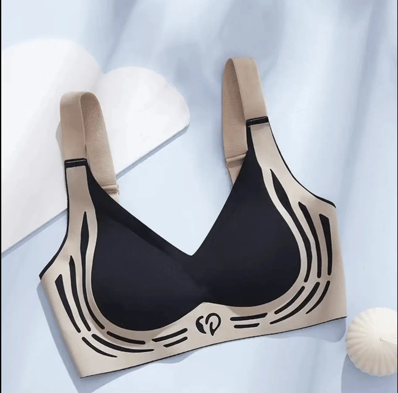 Women's Push-Up Bra Black Beige Anti-Sagging Sports Support - Image 4