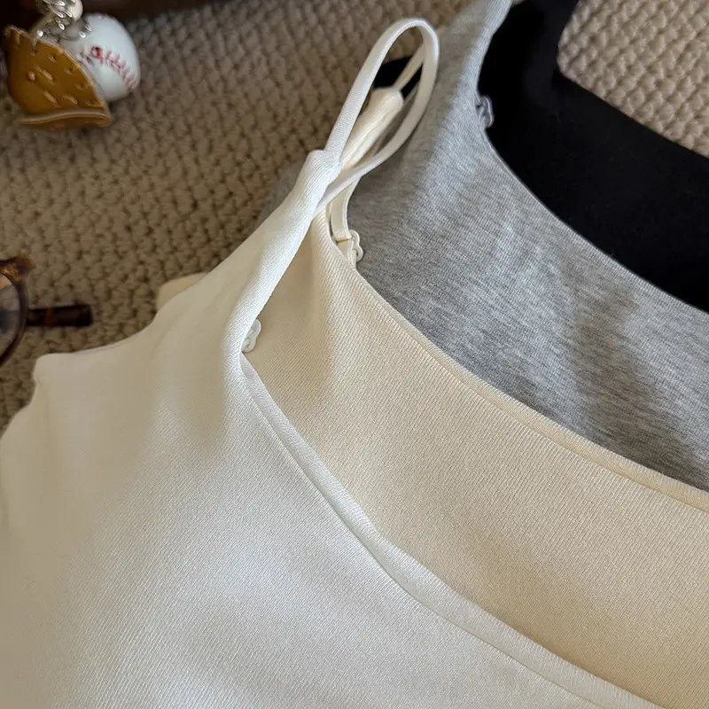 Upgraded Clothes Hanger with Simple Style Solid Color Camisole Latex Chest Pad Korean Style Ins Base Outer Wear Top for Women — feature 3