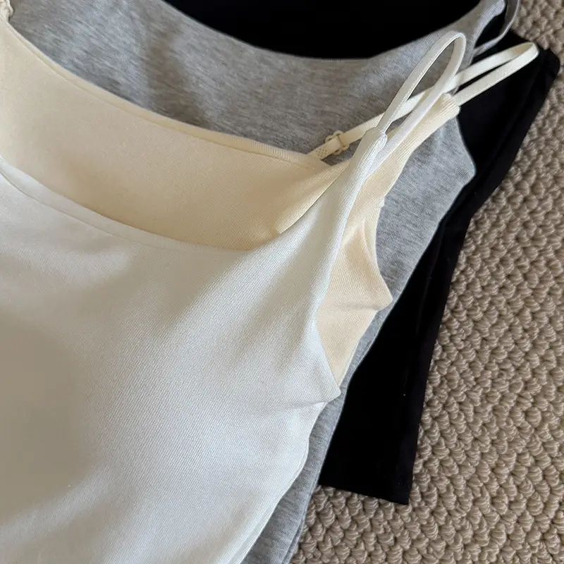 Upgraded Clothes Hanger with Simple Style Solid Color Camisole Latex Chest Pad Korean Style Ins Base Outer Wear Top for Women — feature 4