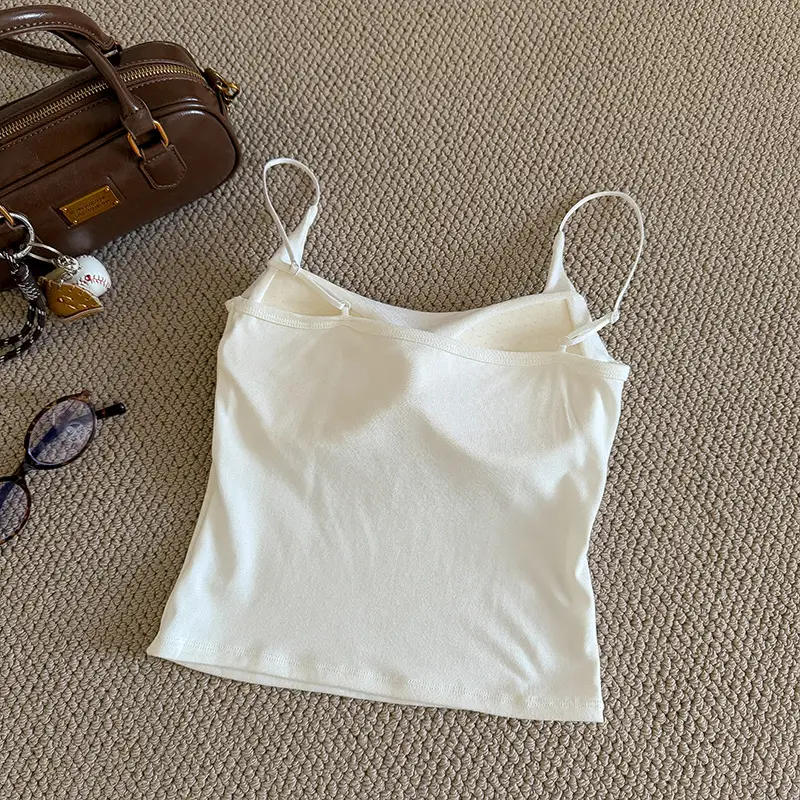 Upgraded Clothes Hanger with Simple Style Solid Color Camisole Latex Chest Pad Korean Style Ins Base Outer Wear Top for Women — feature 9