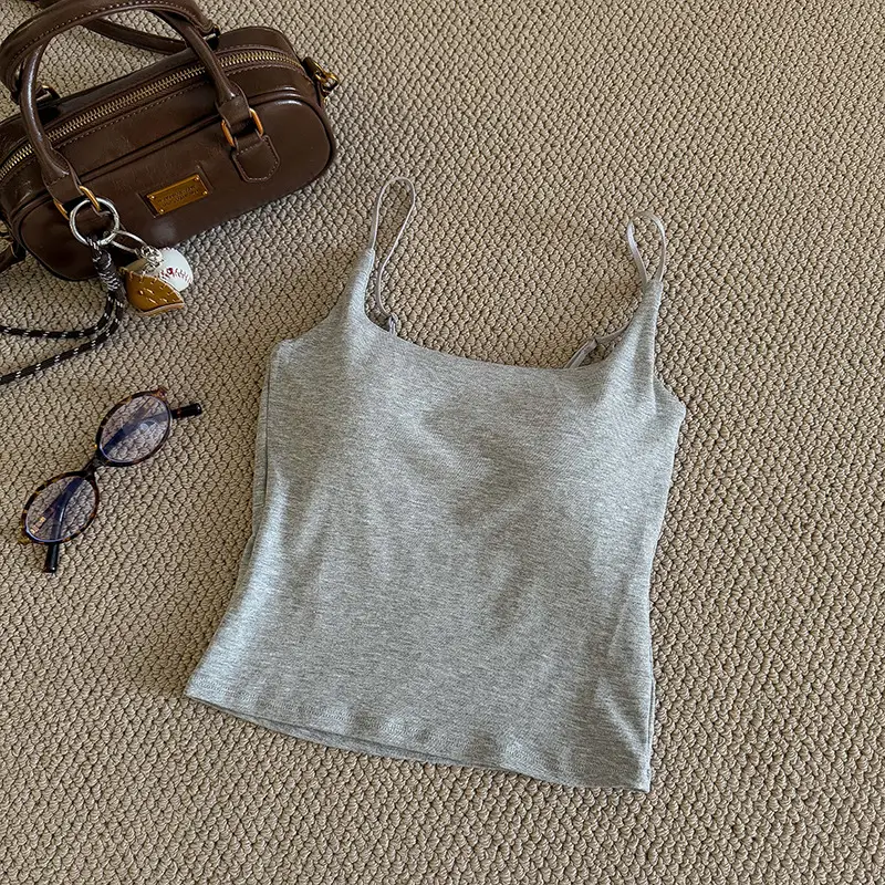 Upgraded Clothes Hanger with Simple Style Solid Color Camisole Latex Chest Pad Korean Style Ins Base Outer Wear Top for Women