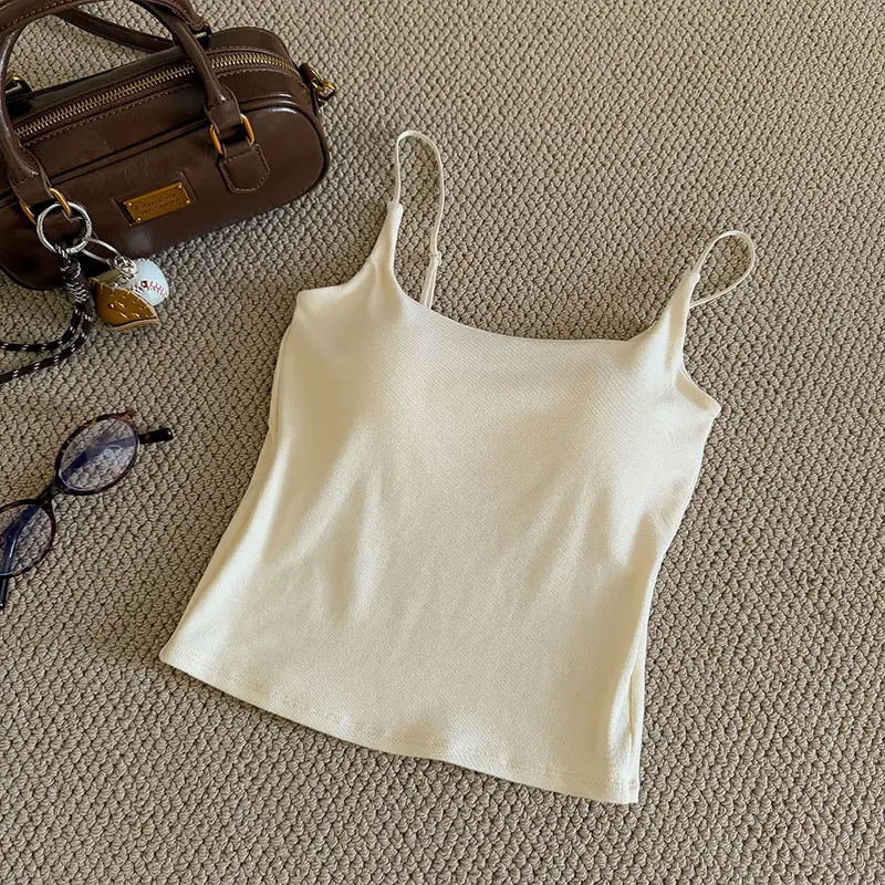 Upgraded Clothes Hanger with Simple Style Solid Color Camisole Latex Chest Pad Korean Style Ins Base Outer Wear Top for Women