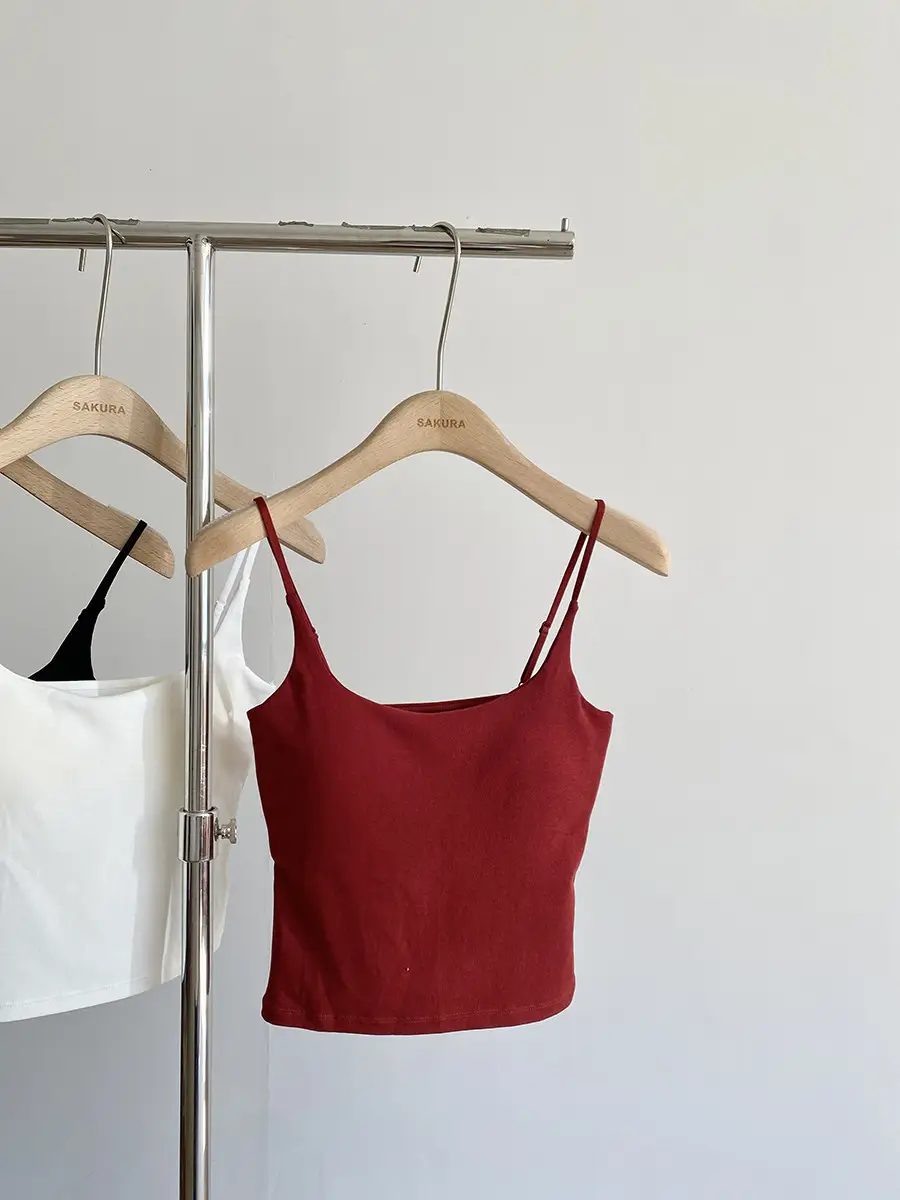 Upgraded Clothes Hanger with Simple Style Solid Color Camisole Latex Chest Pad Korean Style Ins Base Outer Wear Top for Women