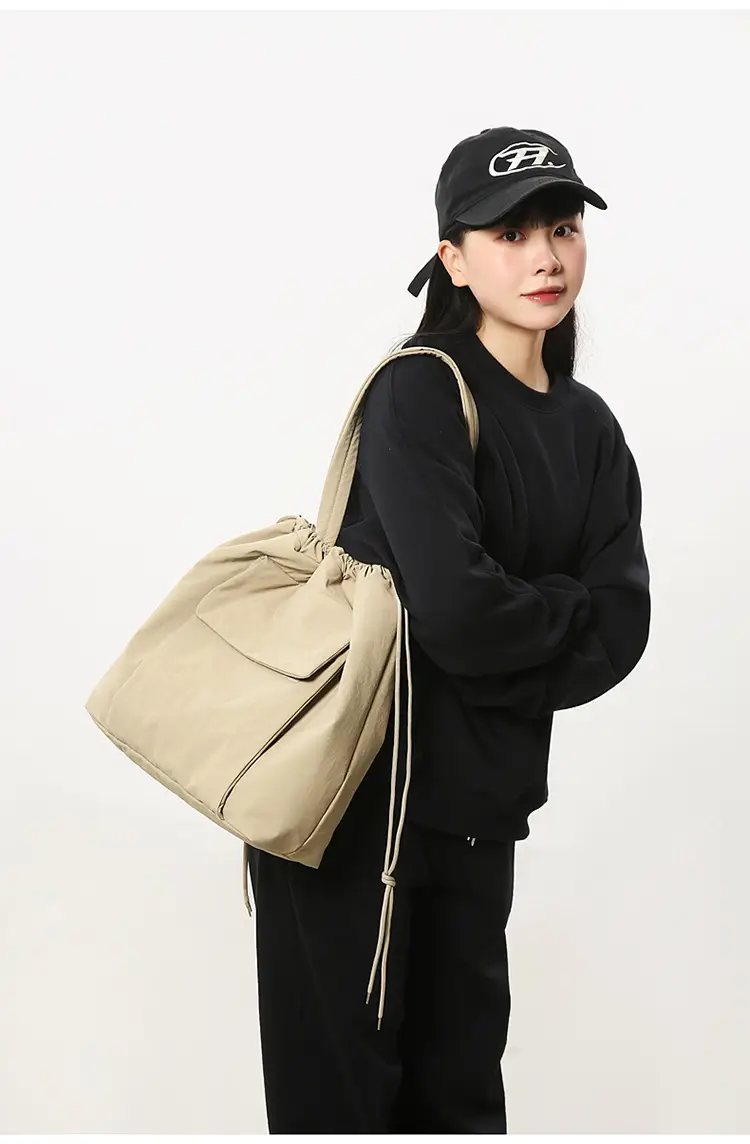 Simple Drawstring Shoulder Bag for Men Light Pink 2025 — feature 12
