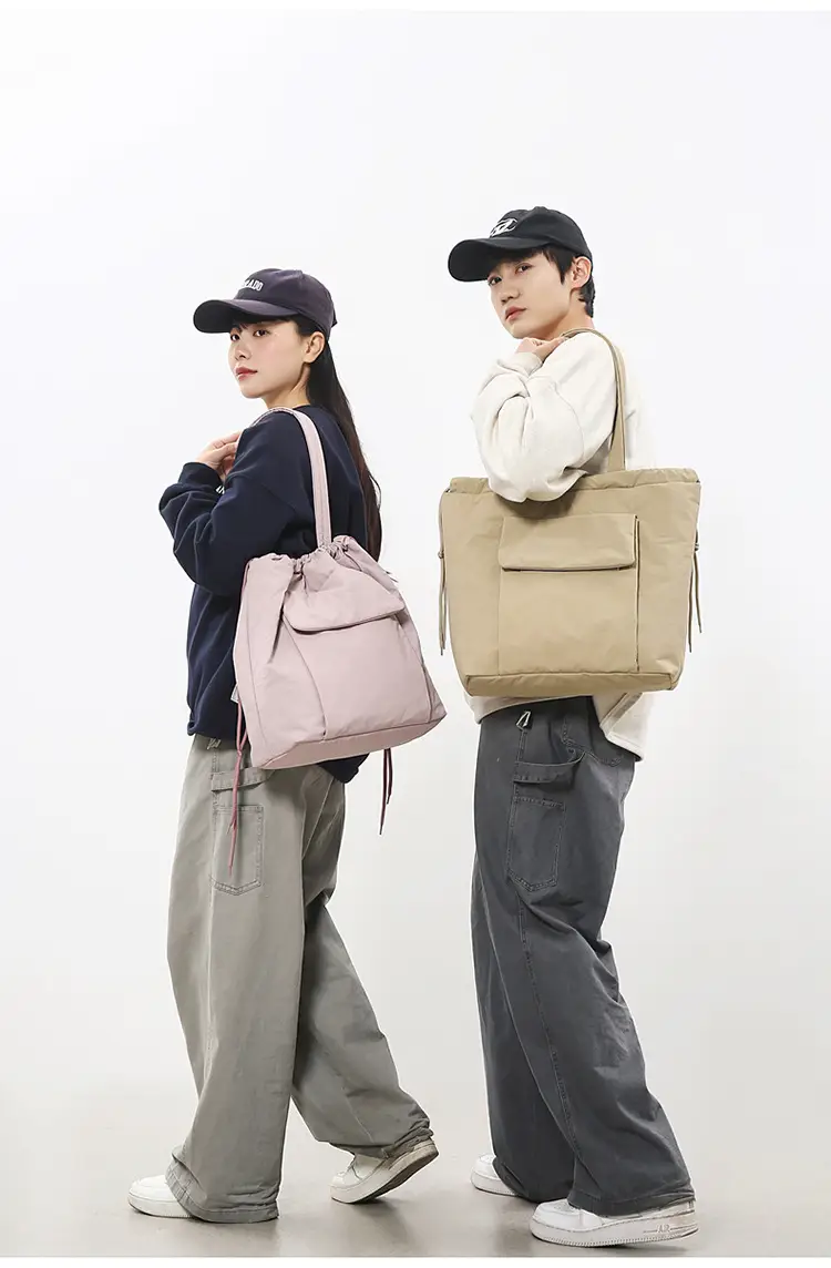 Simple Drawstring Shoulder Bag for Men Light Pink 2025 — feature 14