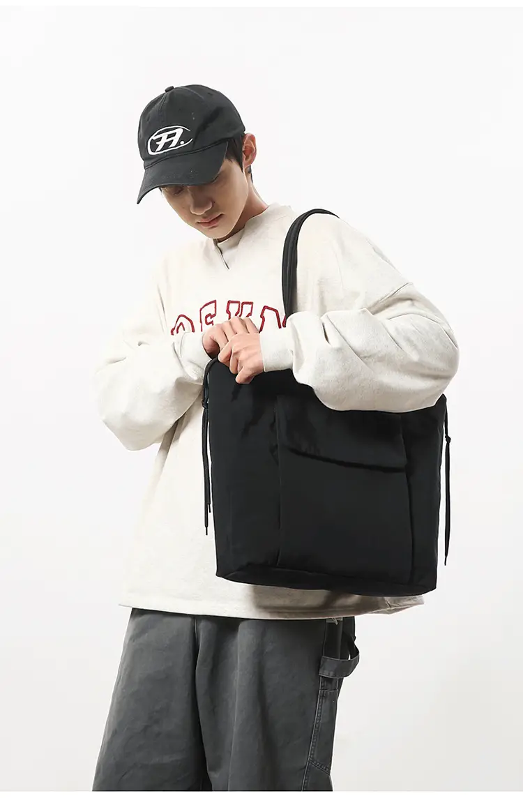 Simple Drawstring Shoulder Bag for Men Light Pink 2025 — feature 19