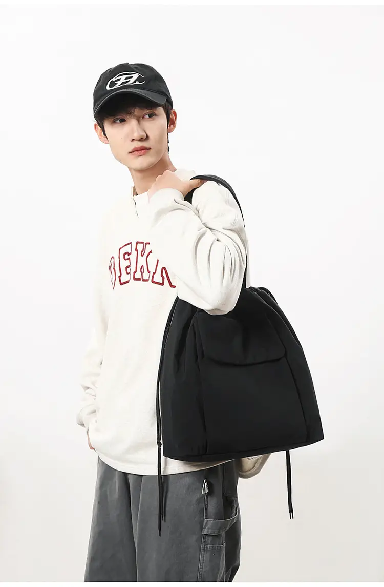 Simple Drawstring Shoulder Bag for Men Light Pink 2025 — feature 20