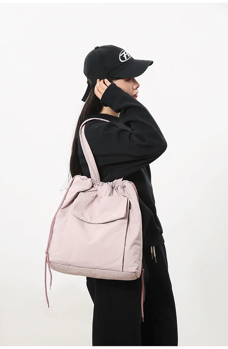 Simple Drawstring Shoulder Bag for Men Light Pink 2025 — feature 23