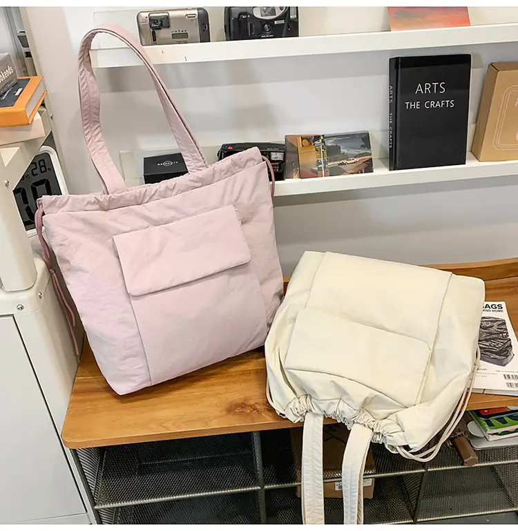 Simple Drawstring Shoulder Bag for Men Light Pink 2025 — feature 27
