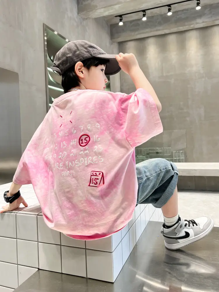 Girls Pink Tie-Dye Summer T-Shirt with Star Print - Image 3