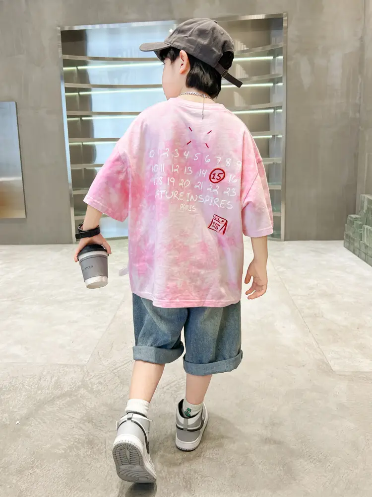 Girls Pink Tie-Dye Summer T-Shirt with Star Print - Image 7