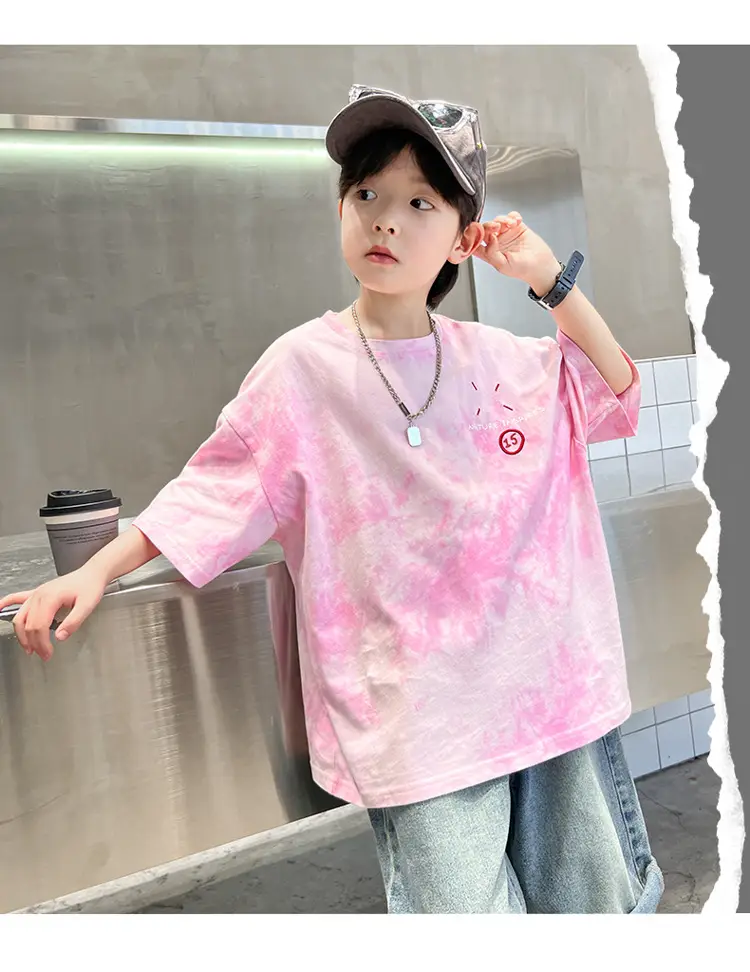 Girls Pink Tie-Dye Summer T-Shirt with Star Print — feature 10