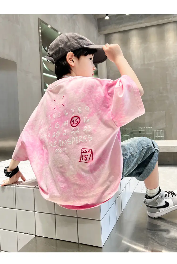 Girls Pink Tie-Dye Summer T-Shirt with Star Print — feature 8