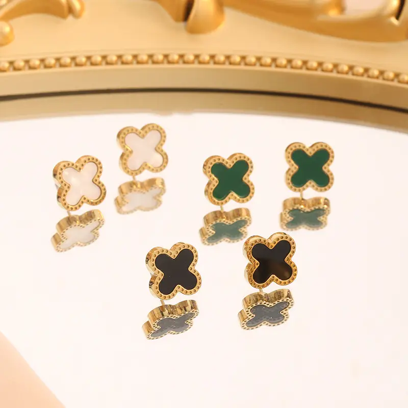 Lucky Four-Leaf Clover Earrings Gold Titanium European American Fashion - Image 5