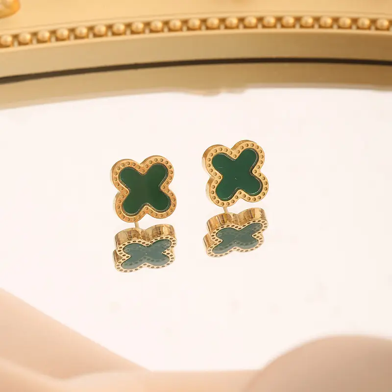 Lucky Four-Leaf Clover Earrings Gold Titanium European American Fashion - Image 7