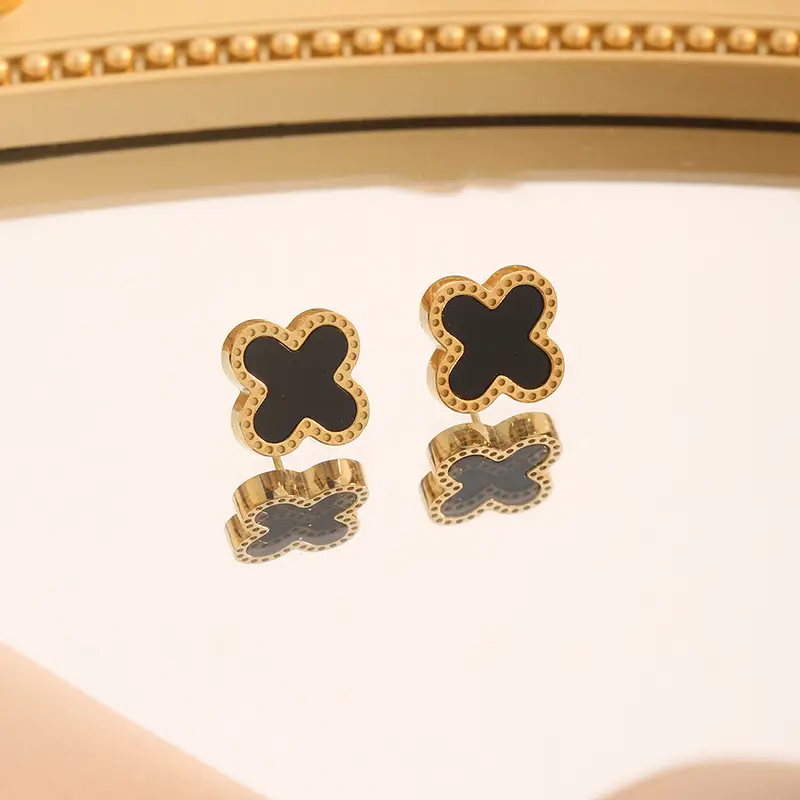Lucky Four-Leaf Clover Earrings Gold Titanium European American Fashion — feature 2
