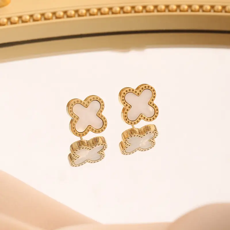Lucky Four-Leaf Clover Earrings Gold Titanium European American Fashion - Image 2