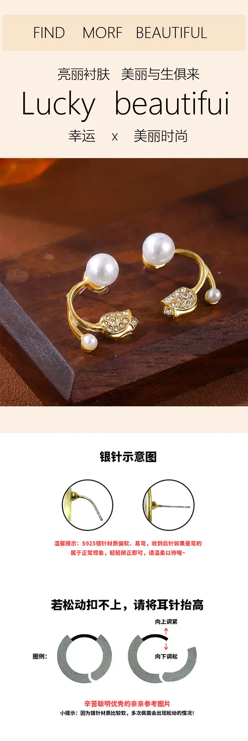 Women's Diamond Tulip Pearl Earrings Gold Plated — feature 6