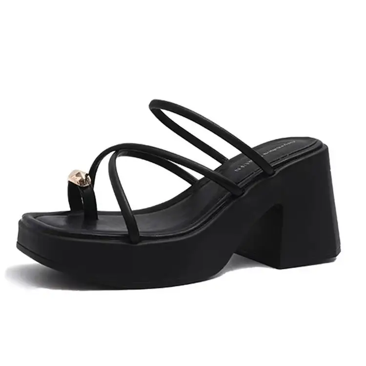 Internet Celebrity Elegant High Heel Sandals Women's Thick Sole 2025 Summer New Fashionable Thick Heel Women's Outer Wear Set Toe Sandals - Image 7