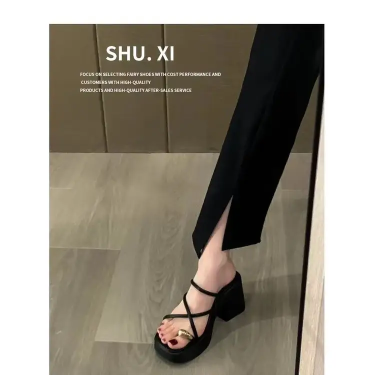 Internet Celebrity Elegant High Heel Sandals Women's Thick Sole 2025 Summer New Fashionable Thick Heel Women's Outer Wear Set Toe Sandals — feature 1