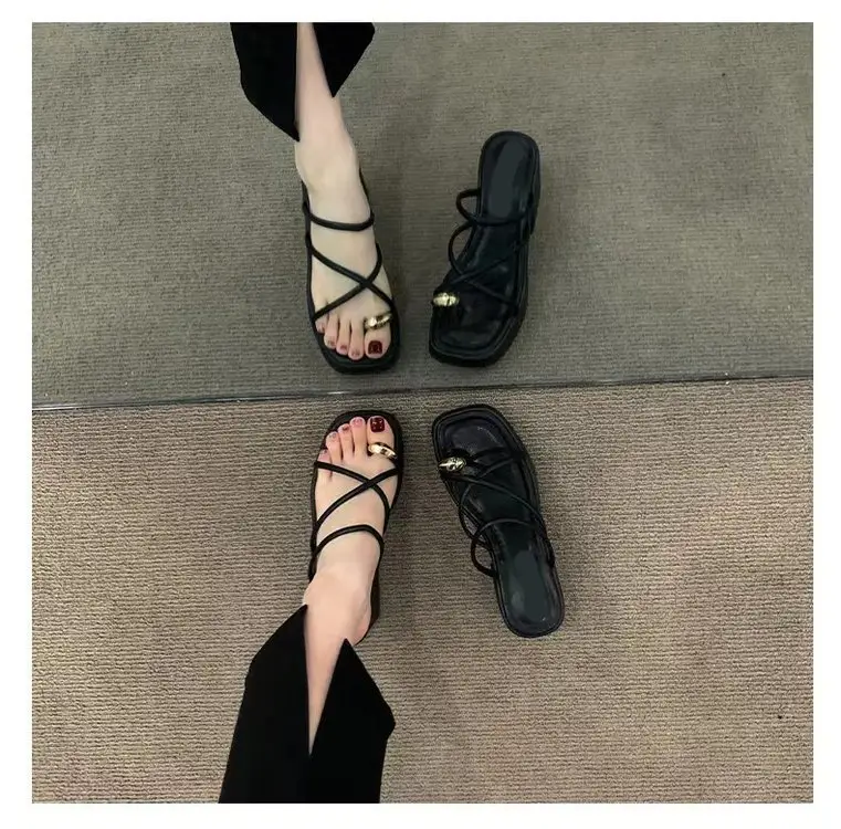 Internet Celebrity Elegant High Heel Sandals Women's Thick Sole 2025 Summer New Fashionable Thick Heel Women's Outer Wear Set Toe Sandals — feature 3