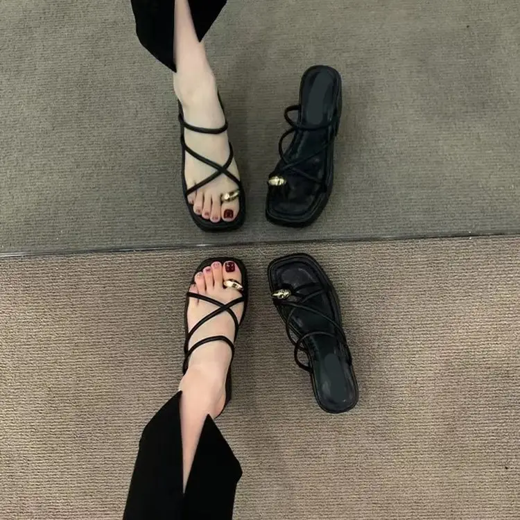Internet Celebrity Elegant High Heel Sandals Women's Thick Sole 2025 Summer New Fashionable Thick Heel Women's Outer Wear Set Toe Sandals — feature 7