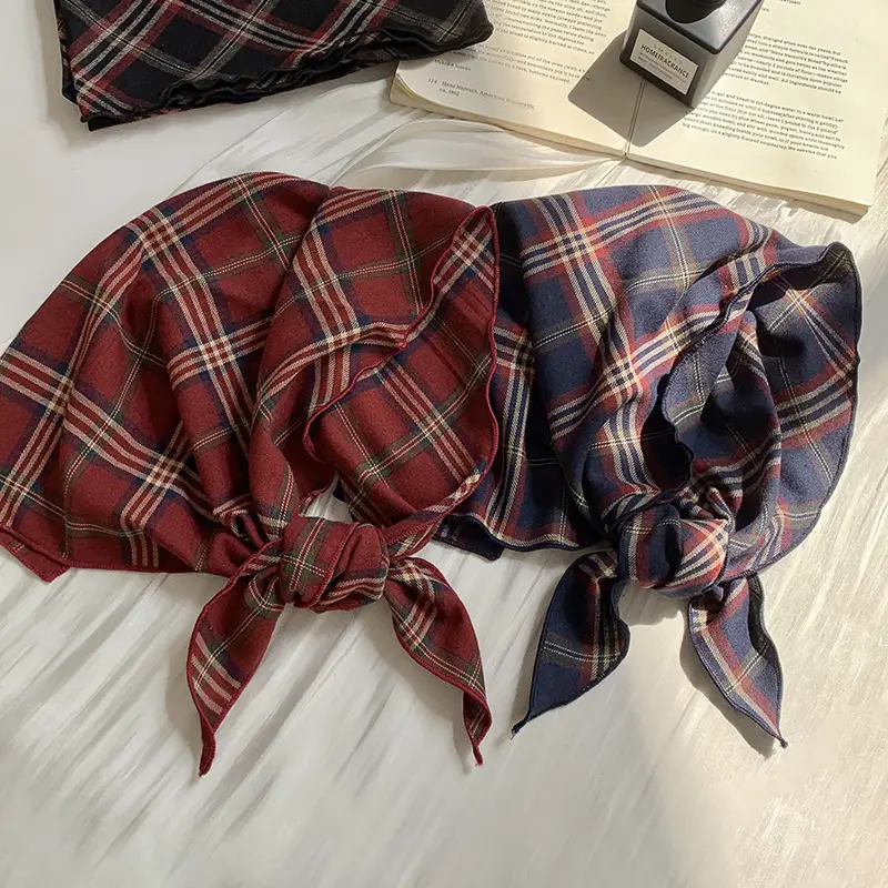 Women Plaid Neck Scarf Triangle Waistband Retro All-match - Image 5