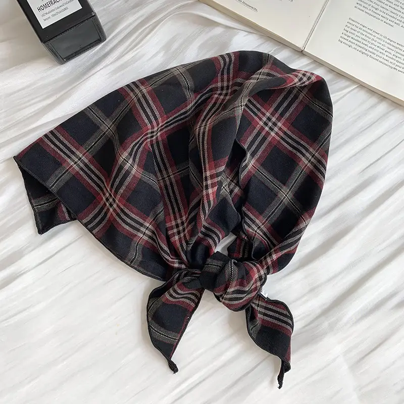 Women Plaid Neck Scarf Triangle Waistband Retro All-match - Image 7