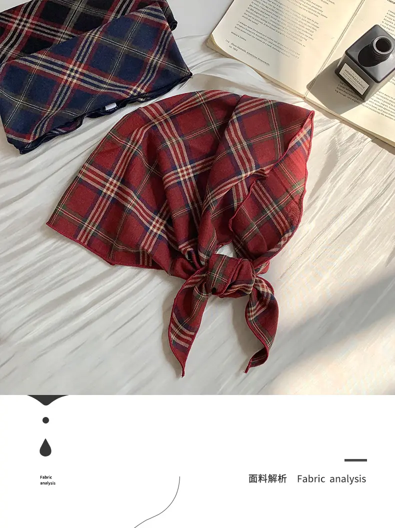 Women Plaid Neck Scarf Triangle Waistband Retro All-match — feature 1