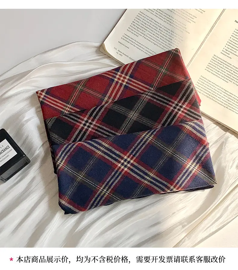 Women Plaid Neck Scarf Triangle Waistband Retro All-match — feature 12